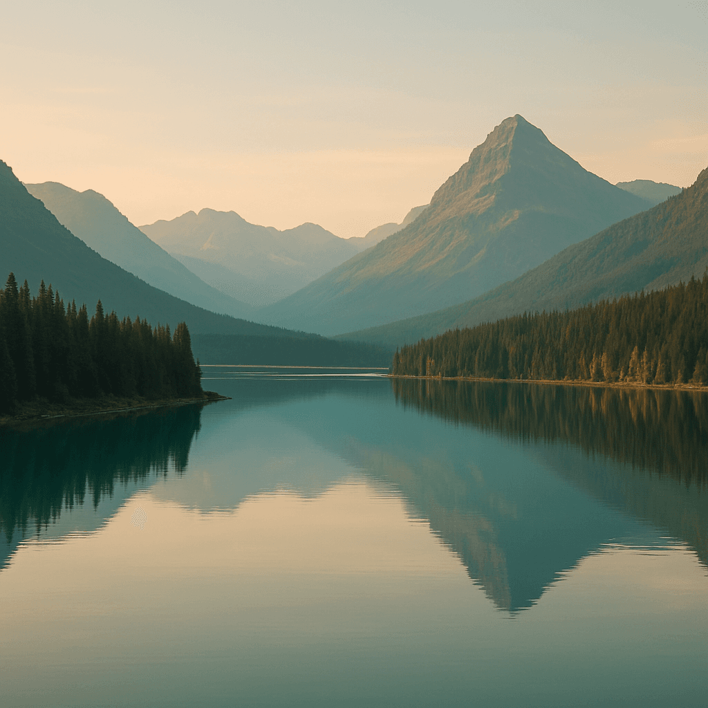 Glacier National Park mountains reflected in a calm Montana lake